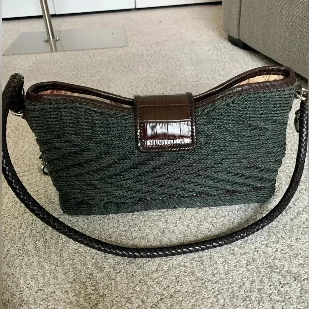 Brighton green and brown woven and leather handbag